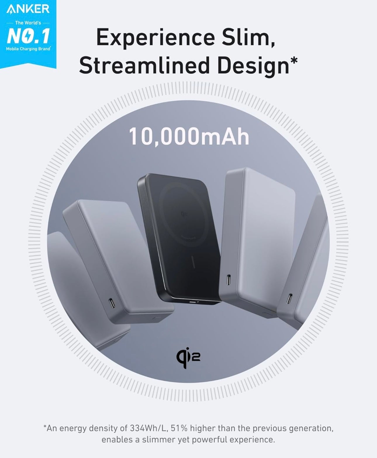 Anker MagGo Power Bank, Ultra Slim 10000mAh Magnetic Battery Pack, Qi2 Certified - BLACK