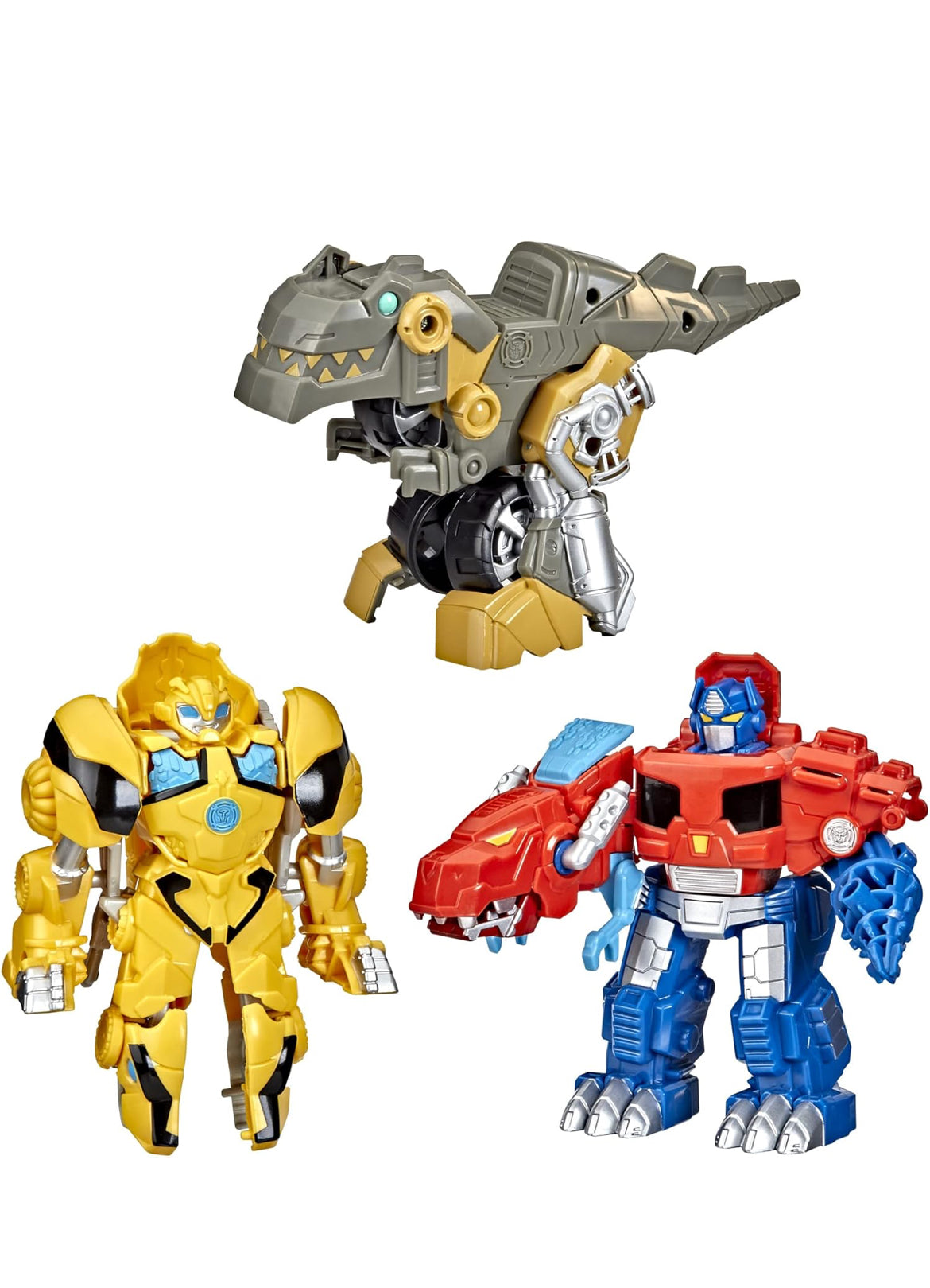 Transformers Playskool Primal Team-Up 3-Pack with Optimus Prime,Bumblebee, and Grimlock Converting Dinosaur Figures, 4.5-Inch Toys, Ages 3 and Up
