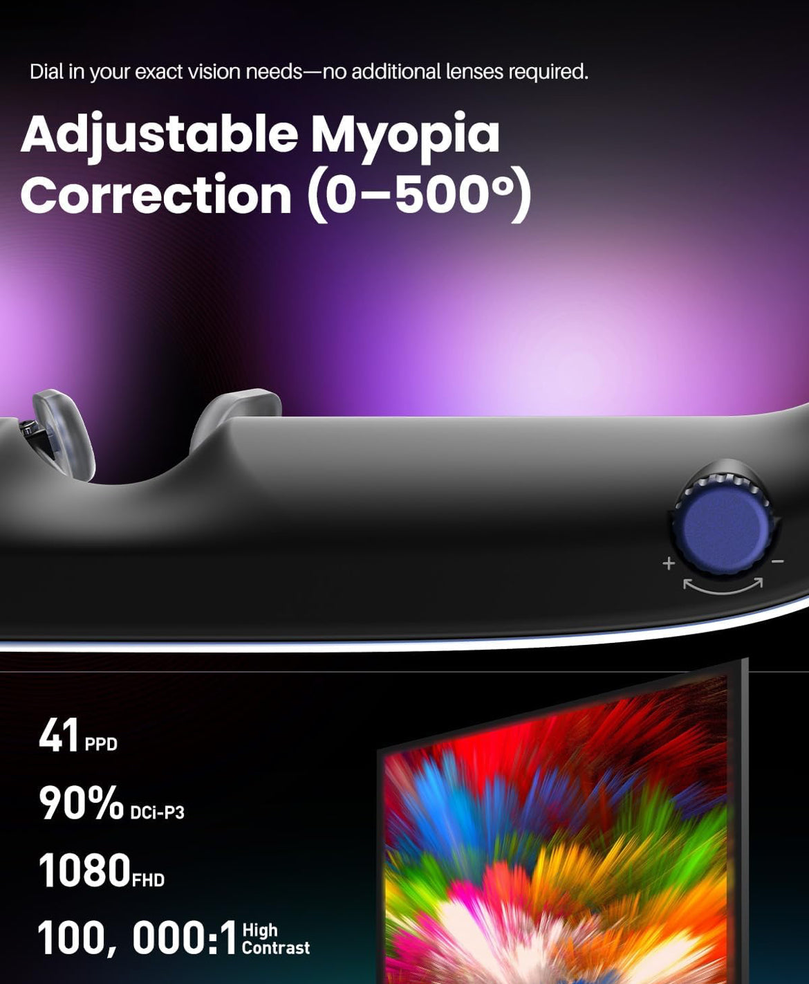 TOZO VIZO V1 AR Glasses with Ultra-Bright Display, Built-in Stereo Speakers, Adjustable Myopia Correction (0–500°), 118" Virtual Mega Screen, 2D/3D Mode Switching Compatible for iPhone/Mac/PC