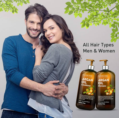 SUIWER Arganolie Sjampoe en Conditioner Stel, Voedend en Bevorder Sagte en Sygladde Hare | Sulfaatvry | Vir Alle Haartipes, Mans en Vroue