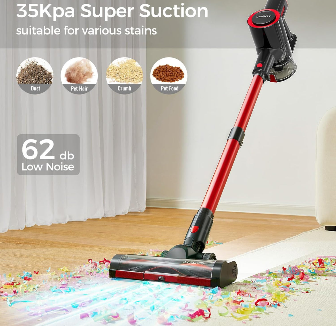 Koordlose Liggewig Handstofsuier 35Kpa Kragtige Suiging Wye Groen Hooflig Stofsuier vir Huis Dierhare Anti-verstrengeling HEPA vir Matte Harde Vloere
