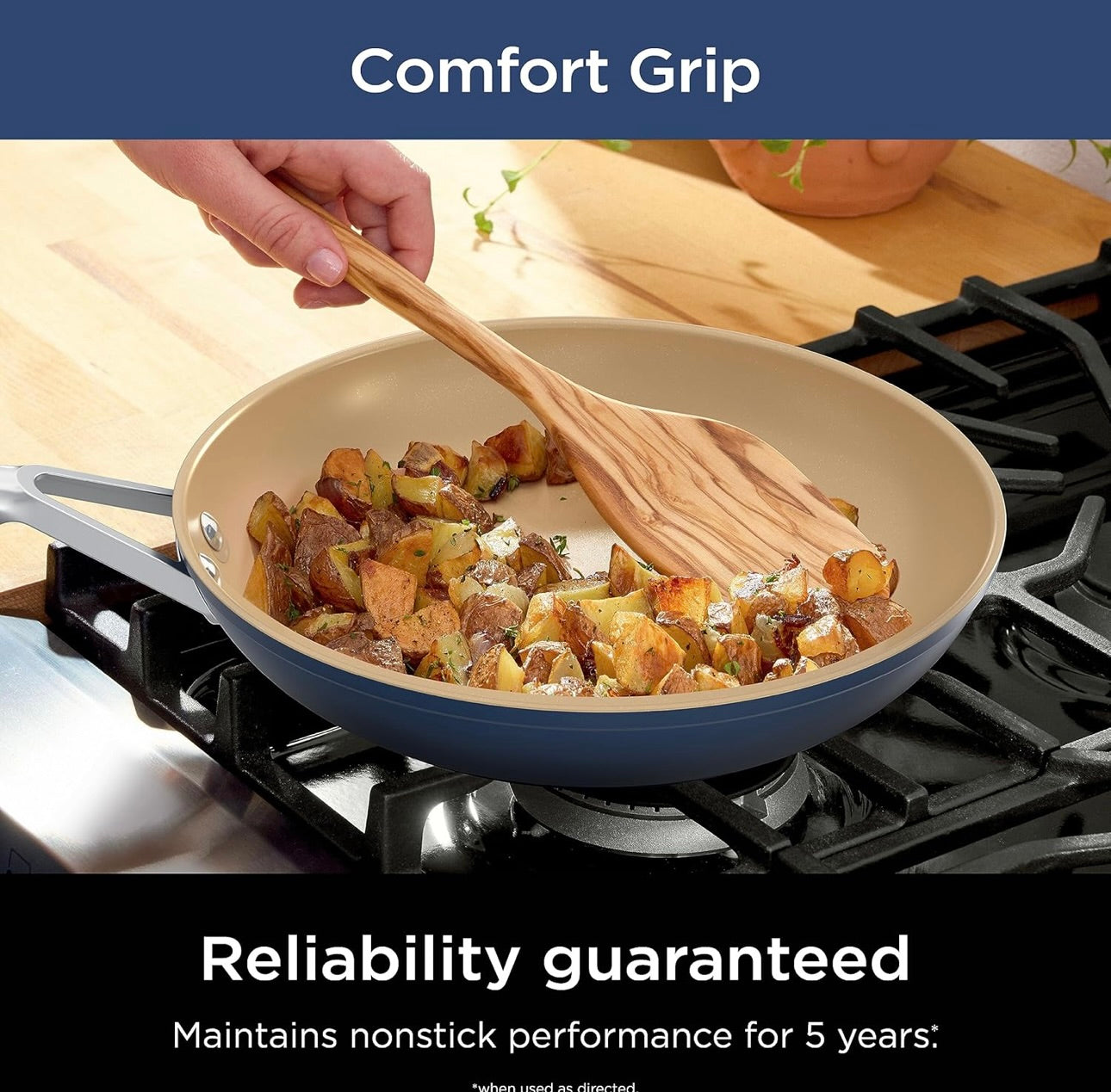 Ninja Extended Life Ceramic 8" Braaipan met Gemaklike Greep, Kleefvrye Braaipanne, Potte, PTFE-vry, Gesonde Kookkuns, Oondveilig, Skottelgoedwasserveilig, Alle Stoofplate & Induksieversoenbaar, Vlootblou, CW40020