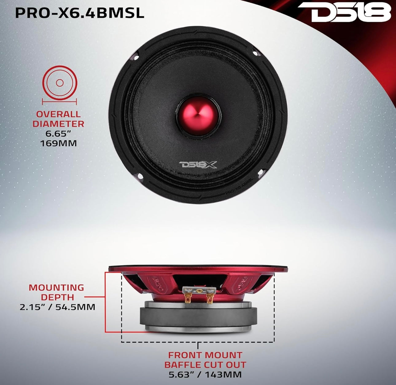 DS18 PRO-X6.4BMSL Slim Loudspeaker - 6.5", Midrange - 1PC
