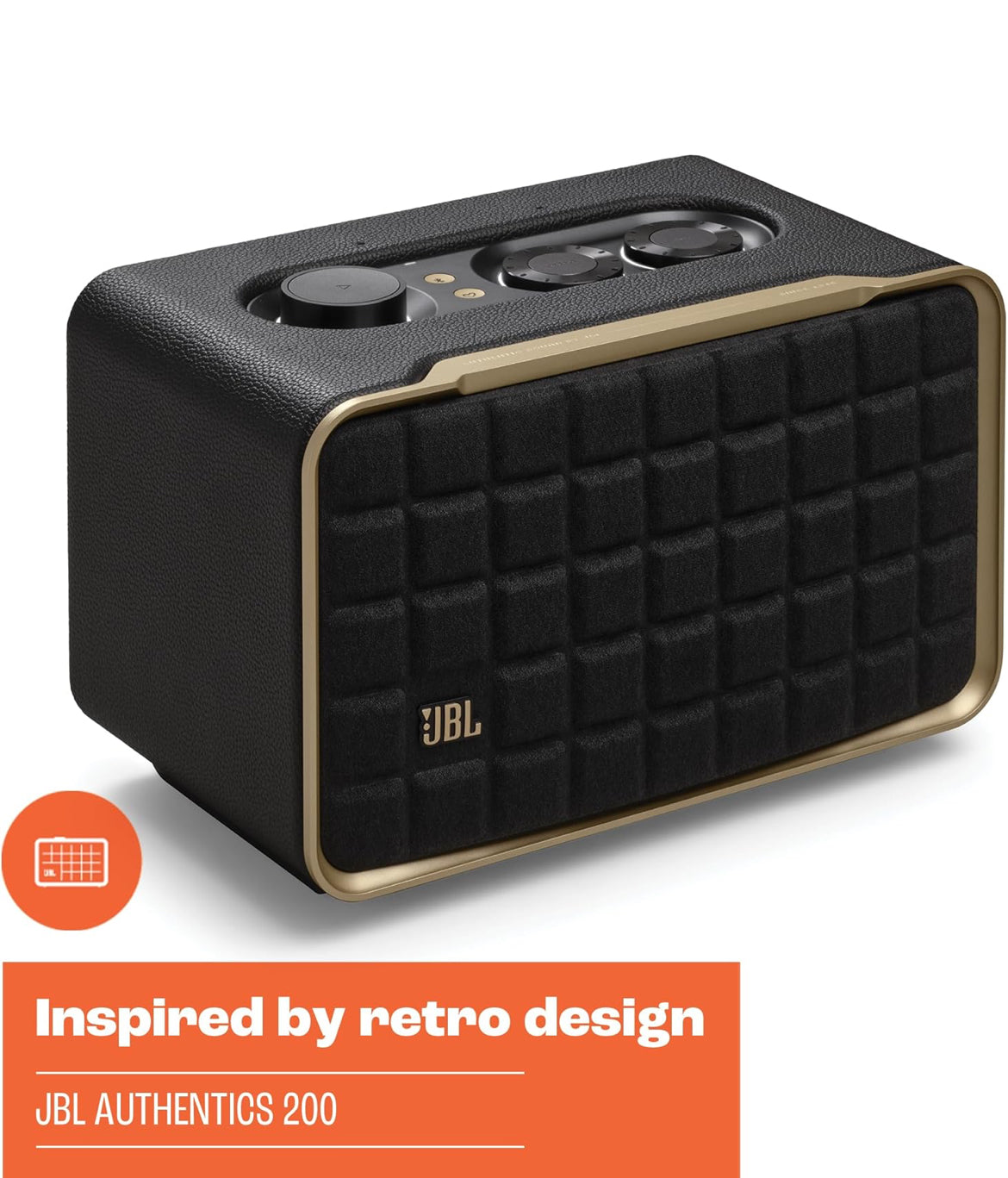JBL Retro Style Authentics 200 Smart Home Speaker with Built in Wi-Fi, Bluetooth and Voice Assistants - (White/Gold)