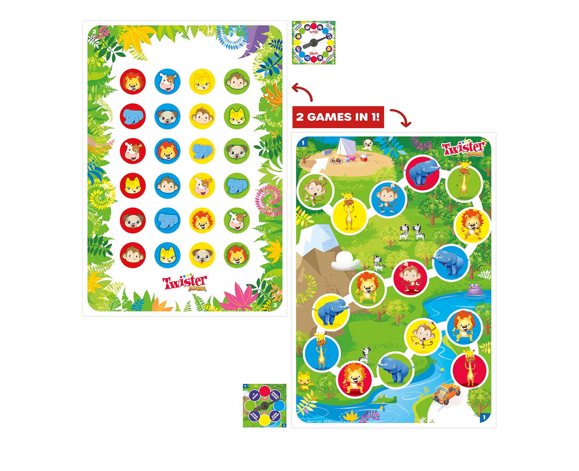 Hasbro Gaming Twister Junior Game, Animal Adventure 2-Sided Mat, 2 Games in 1, Party Game for Kids Ages 3 and Up and 2-4 Players