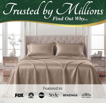 DECOLURE 100% Viscose Derived from Bamboo Sheets King Size - Luxury 6 Pc Naturally Cooling Sheets, Ultra Soft Bed Set - Deep 17" Pockets, Durable Double Stitching, Oeko Tex Standard (Taupe)
