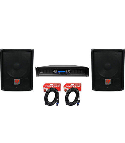 Rockville (2) SBG1128 12" Pro DJ PA Subwoofers+5000w 2-Kanaal Versterker+Kabels