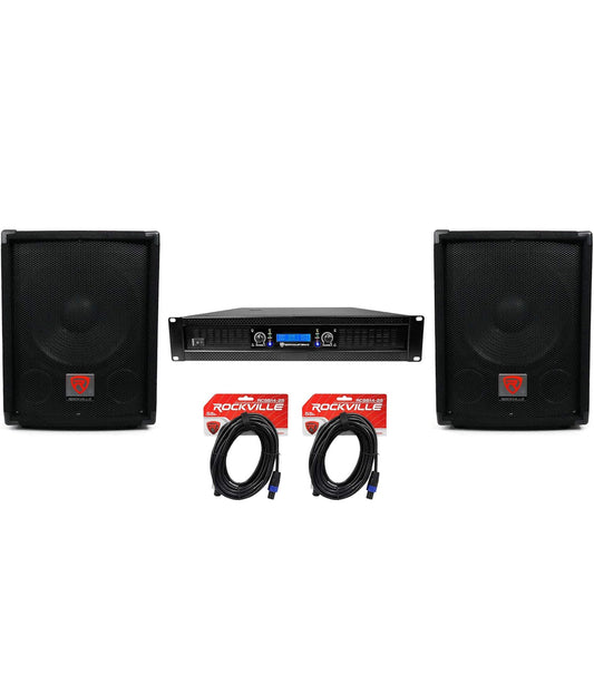 Rockville (2) SBG1128 12" Pro DJ PA Subwoofers+5000w 2-Kanaal Versterker+Kabels