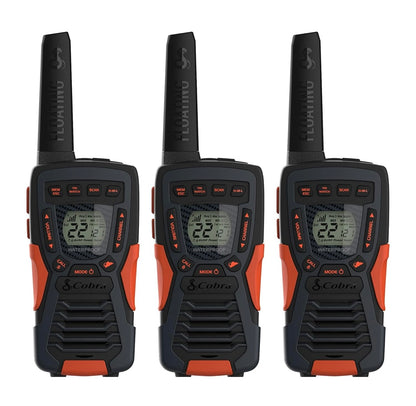 Cobra CXT10953PH-M Nood Tweerigtingradio's, Waterdigte Walkie Talkies, Tot 64 Km Reikafstand, 22 Kanale en NOAA Weerkanale, UHF/FM Ultra-Skoon Ontvangs, 3-Pak