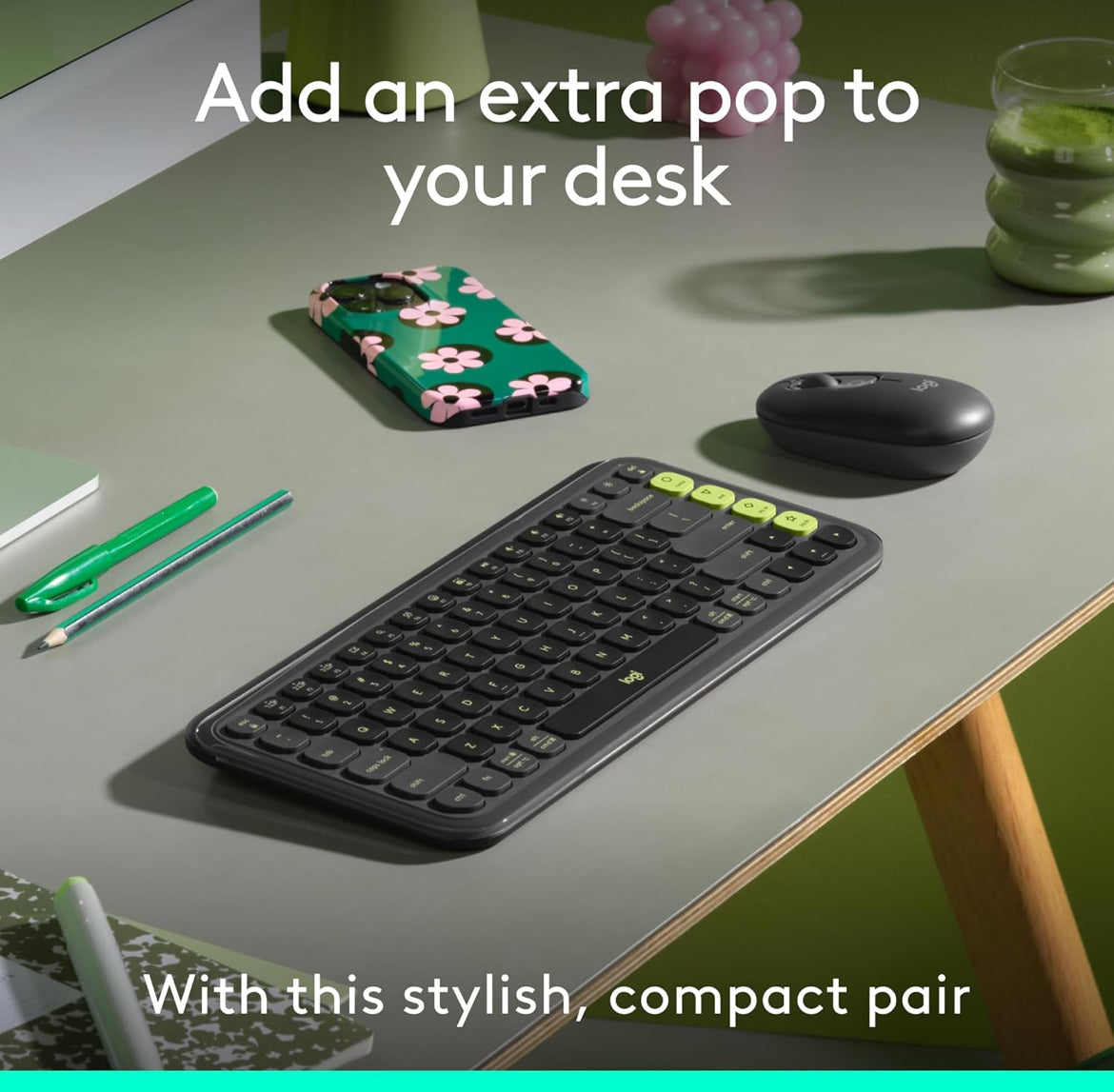 Logitech POP ICON Combo, Bluetooth-sleutelbord-en-muiskombo, Gemaklike Tik, programmeerbare Sleutels en Knoppies, Stil kliek, Maklike Wissel na tot 3 Toestelle – Grafiet en Lemmetjie