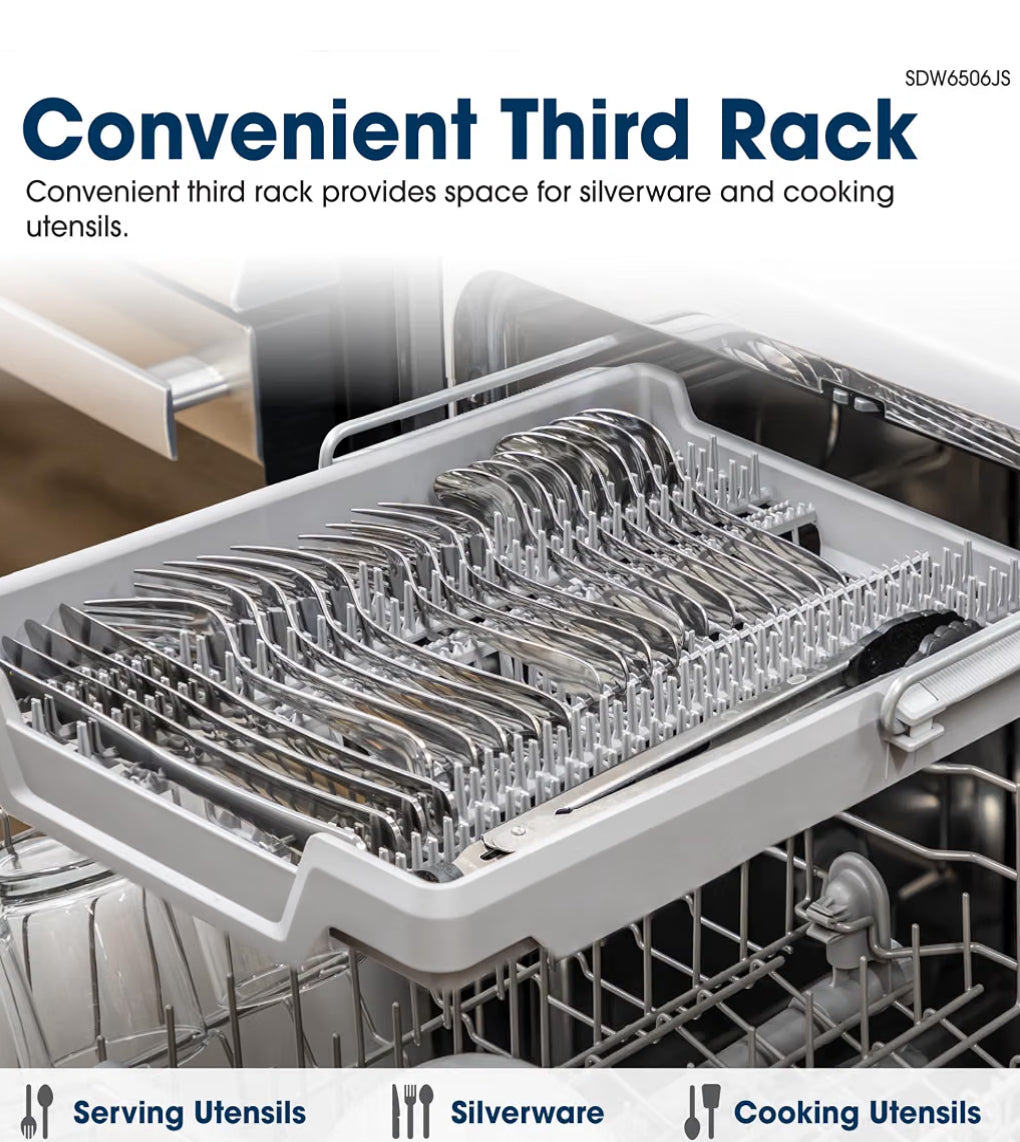 Sharp SDW6506JS 24-inch Stainless Steel Dishwasher, 49 dB, Third Rack, 12 Place Settings, Front Touch Controls