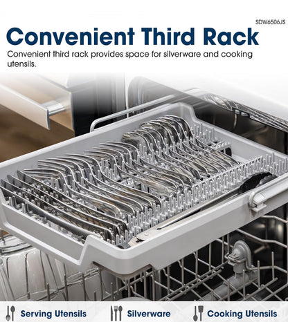 Sharp SDW6506JS 24-inch Stainless Steel Dishwasher, 49 dB, Third Rack, 12 Place Settings, Front Touch Controls