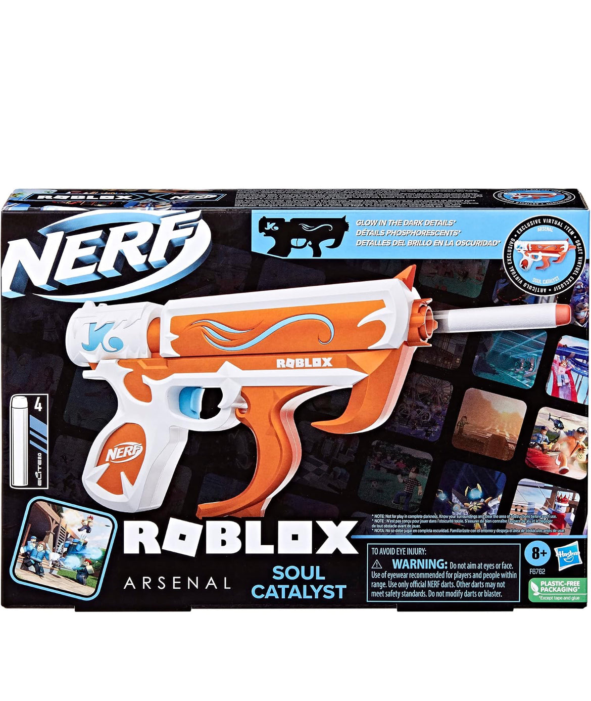 Nerf Roblox Arsenal: Soul Catalyst Dart Blaster, Includes Code to Redeem Exclusive Virtual Item, 4 Elite Nerf Darts, Outdoor Games