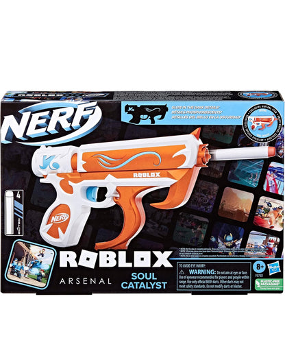 Nerf Roblox Arsenal: Soul Catalyst Dart Blaster, Includes Code to Redeem Exclusive Virtual Item, 4 Elite Nerf Darts, Outdoor Games