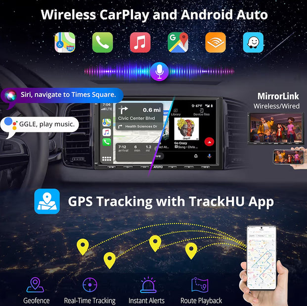 7" QLED Raakskerm Dubbel Din Motorstereo Koordlose CarPlay Android Auto Bluetooth,HDMI - NUUT