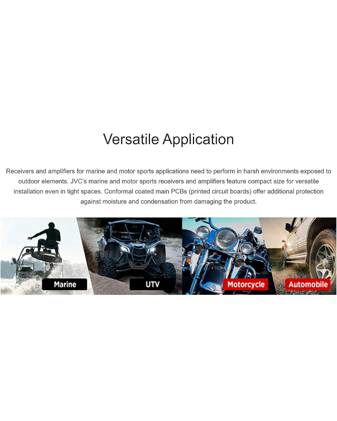 JVC KS-DR1004D 400 Watt 4-kanaal oorbrugbare versterker vir motor en mariene en RZR/ATV/UTV/wa-motorsport