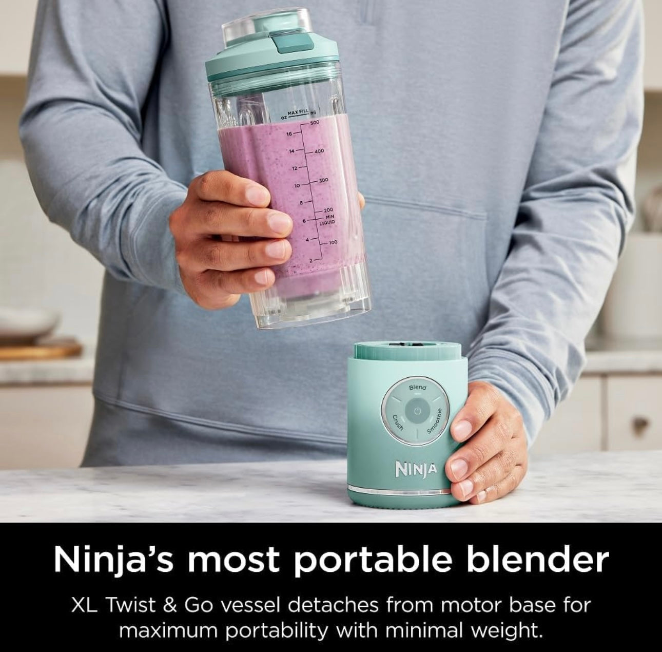 Ninja Blast Max, Portable Blender + Twist & Go, Personal Smoothie, Blend, Ice Crush, 3 Programs, Cordless, 22oz - SEA GLASS, BC251MT