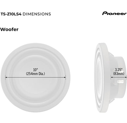 Pioneer TS-Z10LS4 10” Oorgroot Subwoofer, Vlak Ontwerp, Maklike Installasie en Buigsame Pasvorm, 1300 Watt Spitskrag, Enkel 4 Ohms Spreekspoel vir Diep, Verbeterde Bassweergawe