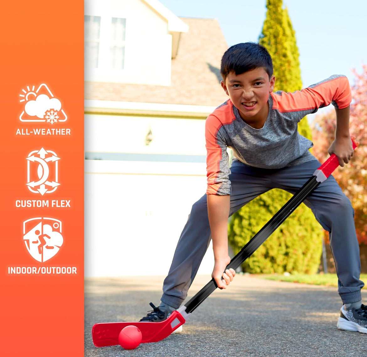 NERF Flexplay Hockey Stick + Ball Set - Adjustable HeightIndoor + Outdoor Fun, Adjustable 30" To 40" Height, Customized Blade Curve, Great For All Ages