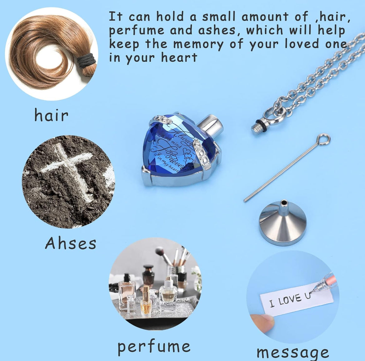 Élégant collier urne funéraire barre verticale zircon cœur cristal pendentif souvenir en acier inoxydable
