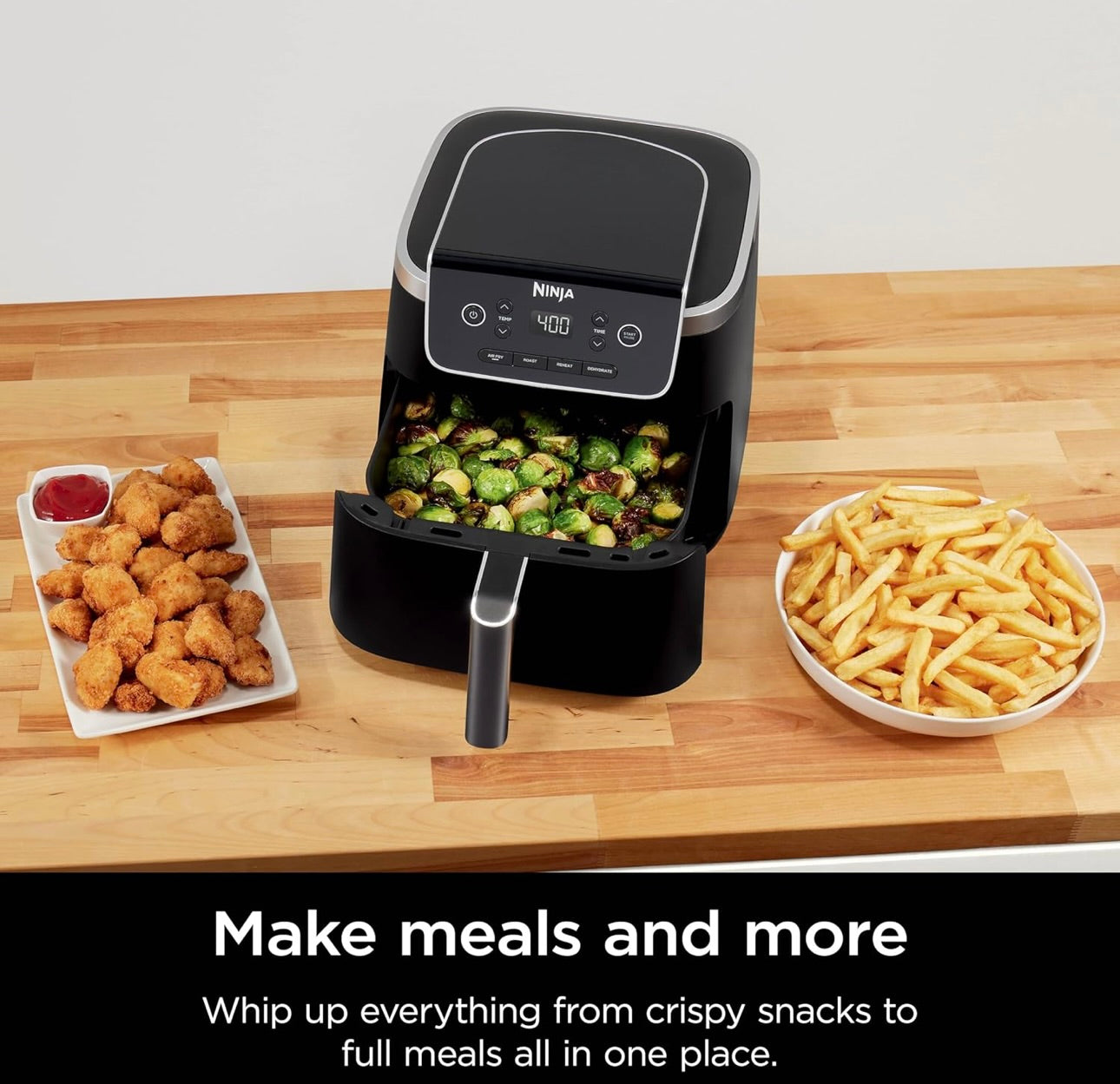 Ninja Air Fryer Pro 4-in-1 with 5 QT Capacity, Air Fry, Roast, Reheat, Dehydrate, Air Crisp Technology with 400F for hot, 120 Volts, Nonstick Basket & Crisper Plate, Grey, AF141