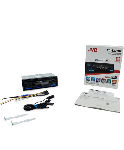 JVC KD-SX27BT Kar Stereo met Bluetooth, 100W Digitale Media Ontvanger, 1.5A USB om Toestelle te Laai, Enkel DIN Hoofeenheid, AM/FM, Aux-in, JVC Afstandsbeheer App