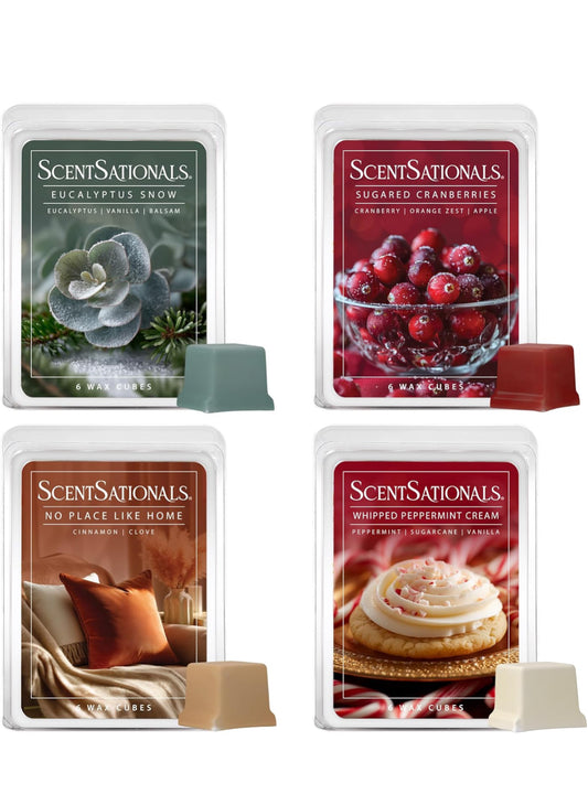 Scentsationals Christmas Wax Melts Cubes Long Lasting, Strong Scent - 10oz (Pack of 4)