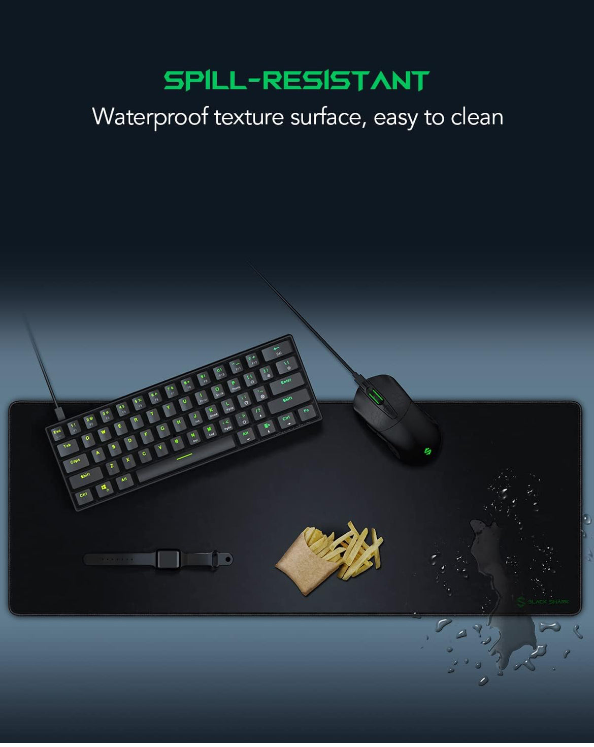 Black Shark Gaming Mouse Pad Desk Mat (31.5” x 11.8” x 0.15”) Non-Slip Rubber Base - NEW