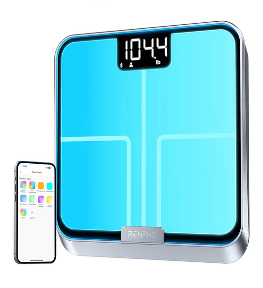 Smart Body Fat Scale w/ RGB Lighting, Rechargeable Scale with BMI, Body Fat, Muscle Mass, Color Changing