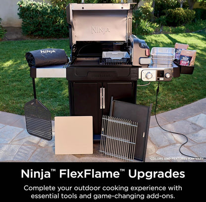 Ninja FlexFlame, Rooster en Roker, Elektriese en Propaanbraaier, Rooster, Braaier, 5-in-1 Kookstelsel, 3 Branders, Digitale Beheer, Buitekook, Bakplaat, Pizzamaker - Vlekvrye Staal (PG301)