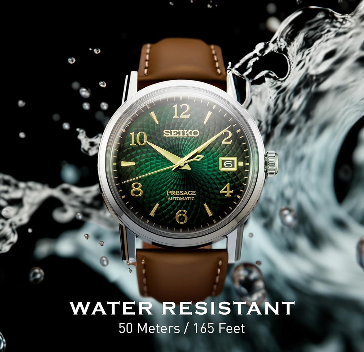 SEIKO Outomatiese Horlosie vir Mans - Presage Cocktail Time - Patroon met Goue Syfers en Datumkalender, 50m Waterbestand