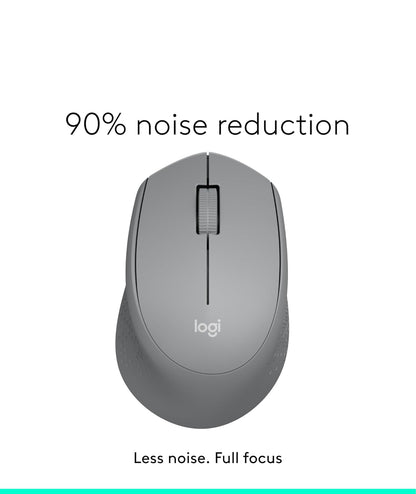 Logitech M330 SILENT Draadlose Muis, 2.4GHz met USB-ontvanger, Optiese Opsporing, Stil en Liggewig, Lang Batterylewe, vir rekenaar, Mac, skootrekenaar, Chromebook - Grys