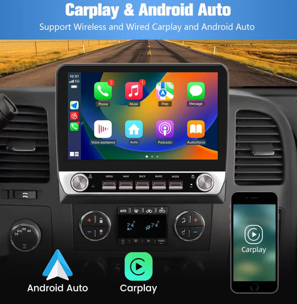 10" 4Core 64GB Car Stereo Android 13 with Wireless CarPlay Android Auto - for Chevy Silverado 2007-2013 Tahoe Equinox GMC Sierra Yukon with Wireless CarPlay Android Auto