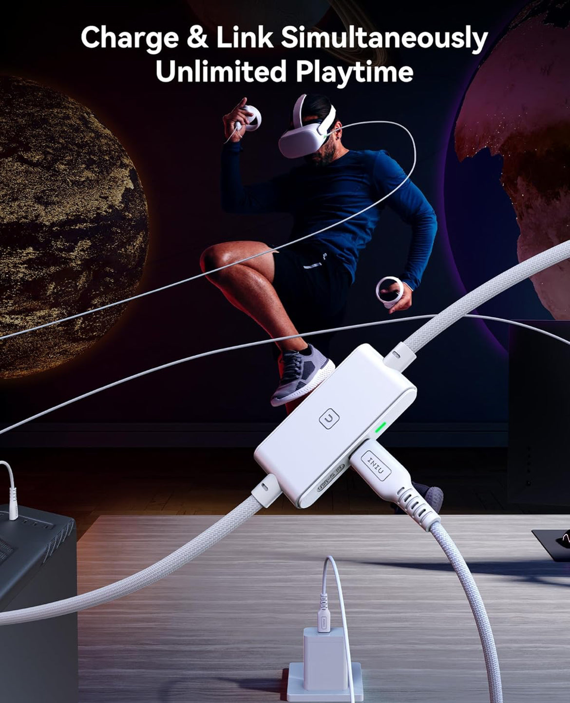 INIU 16ft Premium VR Link Cable with Charging, USB 3.0 Compatible with Meta Quest 3s, Oculus Quest 3/2/Pro, Pico 4, PC VR & Steam VR - Perfect White VR Accessory, Ideal Gift Choice