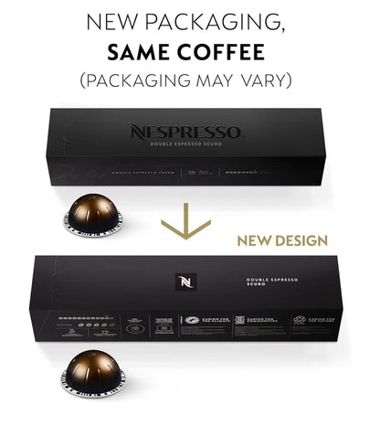 Nespresso Kapsules Vertuo, Dubbele Espresso Scuro, Donkergeroosterde Espressokoffie, Maak 80ml. - 30 Kapsules Koffie