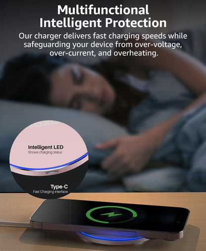New Anti-Slip Wireless Charger 15W Max Fast Charging Pad Compatible w/ iPhone,Samsung Galaxy - Pink