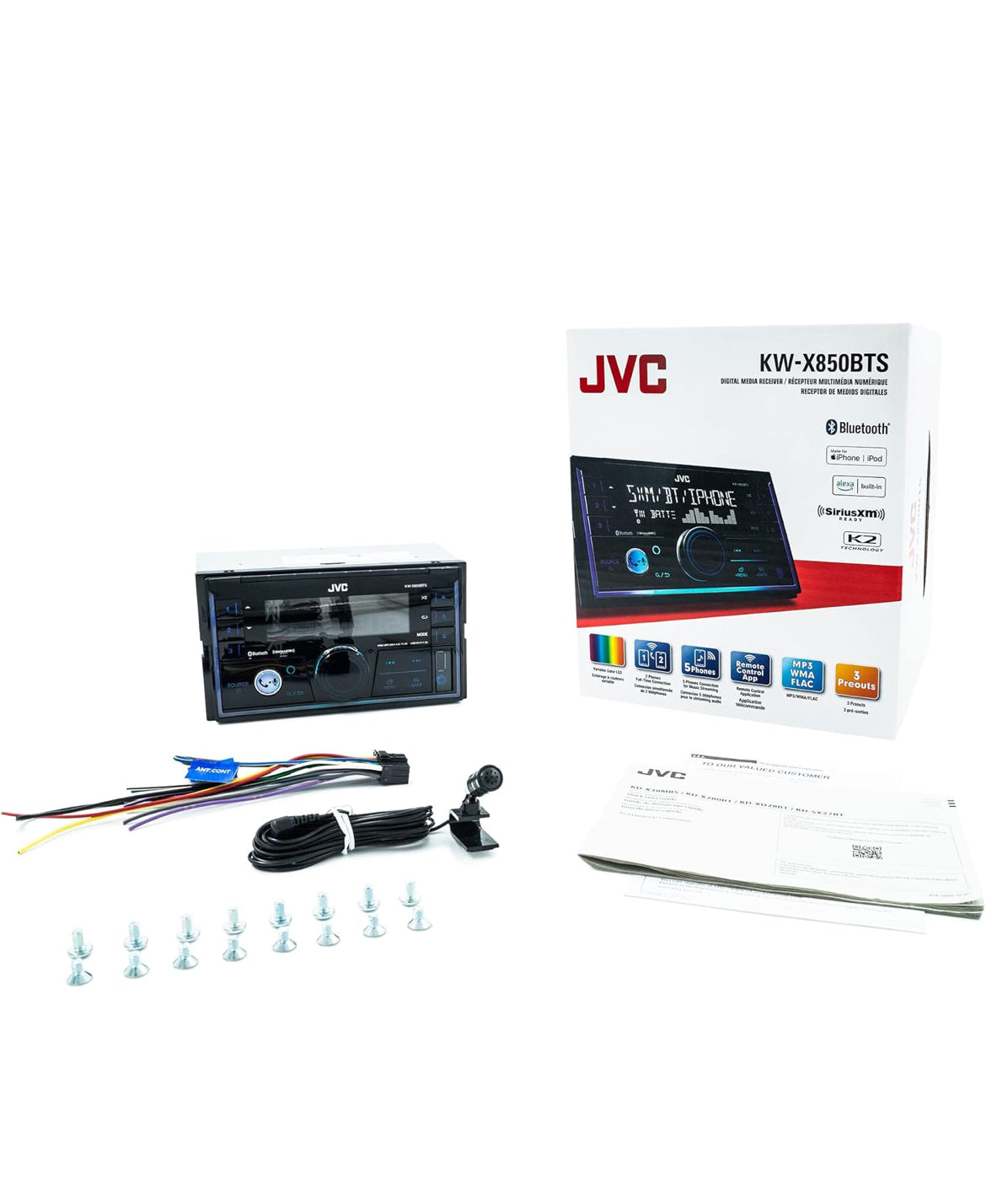 JVC KW-X850BTS Bluetooth-motorstereo digitale mediaontvanger met USB-poort, AM/FM-radio, MP3-speler, Amazon Alexa, Android, iPhone, dubbel-DIN, 13-band EQ