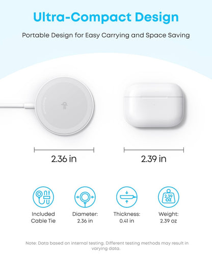 Anker Zolo Magnetiese Draadlose Laaier Qi2 Gesertifiseerde 15W MagSafe Draadlose Laaiblok- (Wit, 1 Pak)