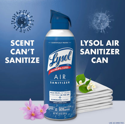 Lysol Lugsaniteerderbespuiting + Reukverwyderaar vir Huis & Kantoor, Saniterende Lugbespuiting, White Linen Geur, 10 oz (Pak van 3)