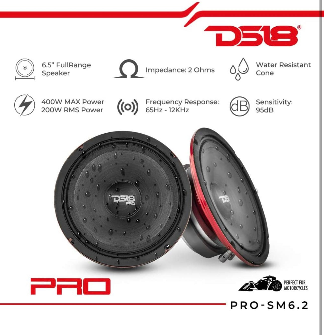 DS18 PRO-SM6.2 Slim Loudspeaker - 6.5", Midrange 400W Max Power 2 Ohms IP66 Water Resistance 1PC