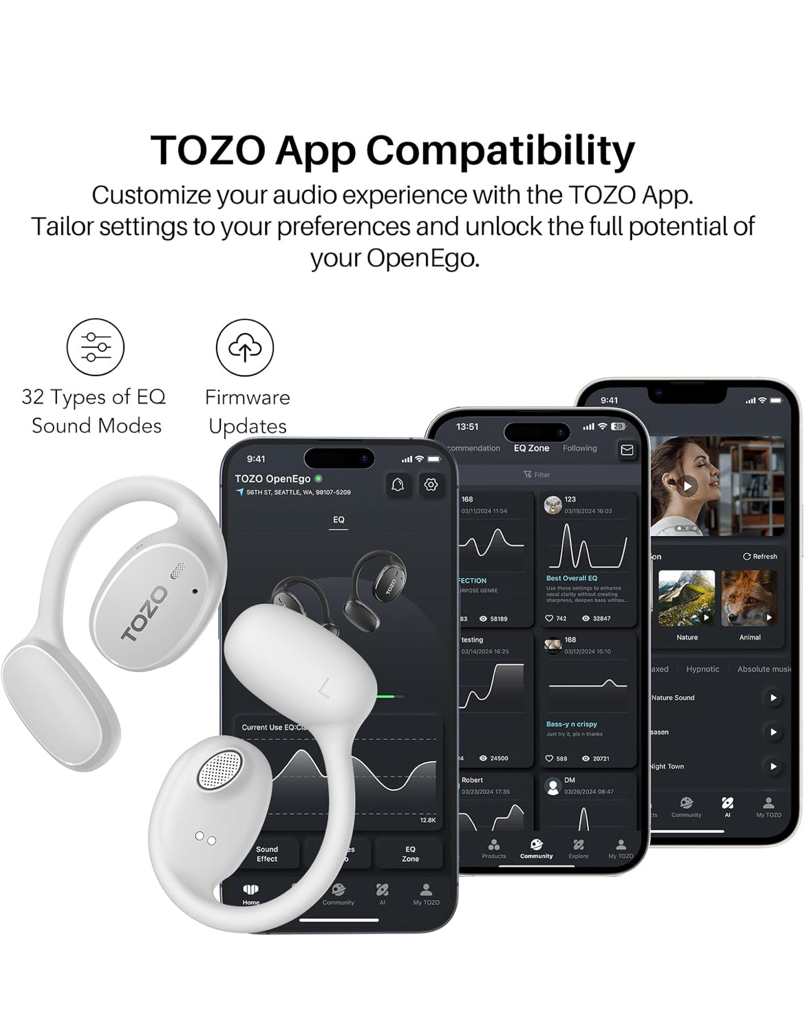 Open Ear Earbuds Bluetooth, AI Translation w/ Real-Time 100+ Languages Translation - White