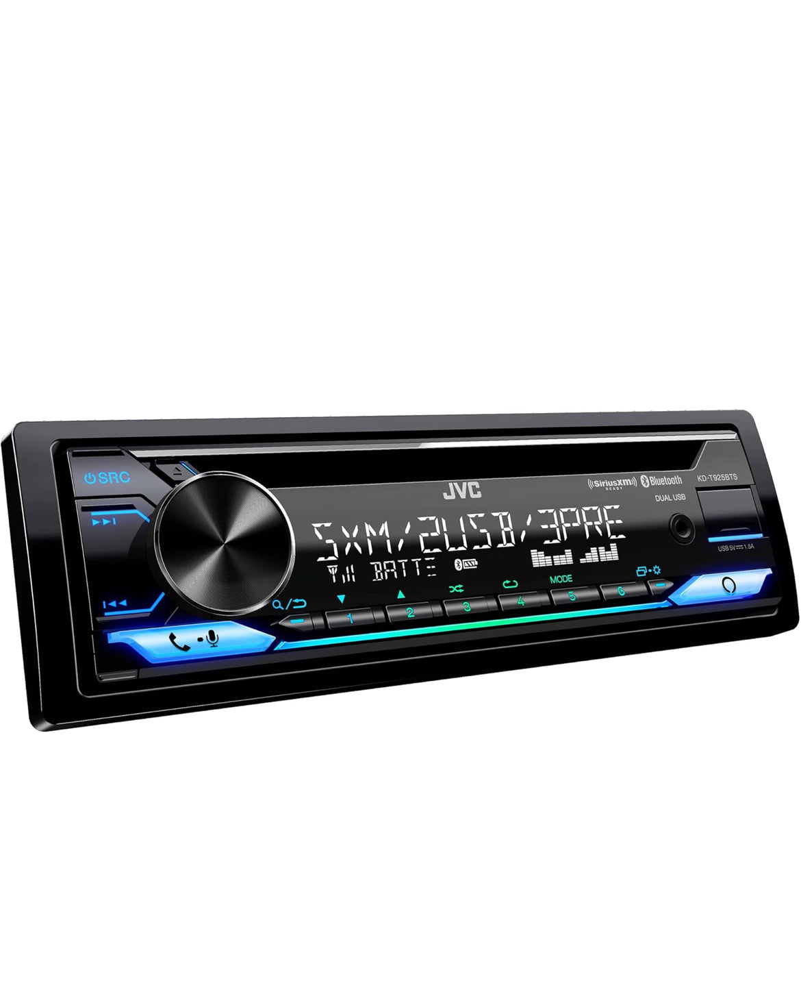 JVC KD-T925BTS Bluetooth Motorstereo-ontvanger met USB-poort – LCD-skerm - AM/FM Radio - MP3-speler - Dubbel DIN – 13-band EQ (Swart)
