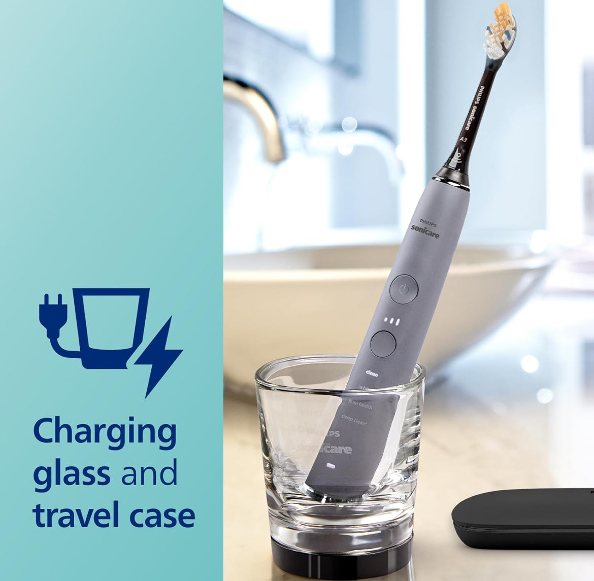 Philips Sonicare DiamondClean Smart 9300 Elektriese Tandeborsel, Soniese Tandeborsel met Toepassing, Druksensor, Borselkopbespeuring, 4 Borselmodusse en 3 Intensiteitsvlakke -Grys, Model HX9903/45