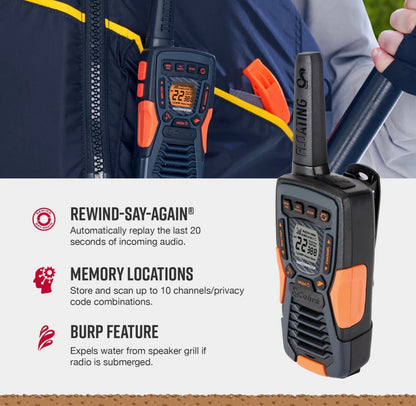 Cobra ACXT1035R FLT Drywende Walkie Talkies - Waterdig, Herlaaibaar, Lang Reeksafstand tot 37 Myl Twee-rigting Radio met NOAA Weerwaarskuwing & VOX, (2 Pak)