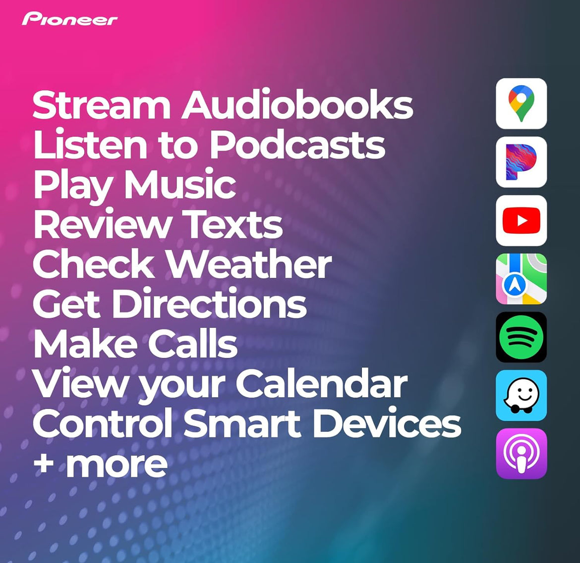 Pioneer DMH-WT8600NEX 10.1" HD Touchscreen Floating Display Car Stereo
Digital Multimedia Receiver, Wireless CarPlay & Android Auto, Amazon Alexa Built-In, Bluetooth, FLAC, Backup Cam, HD Radio