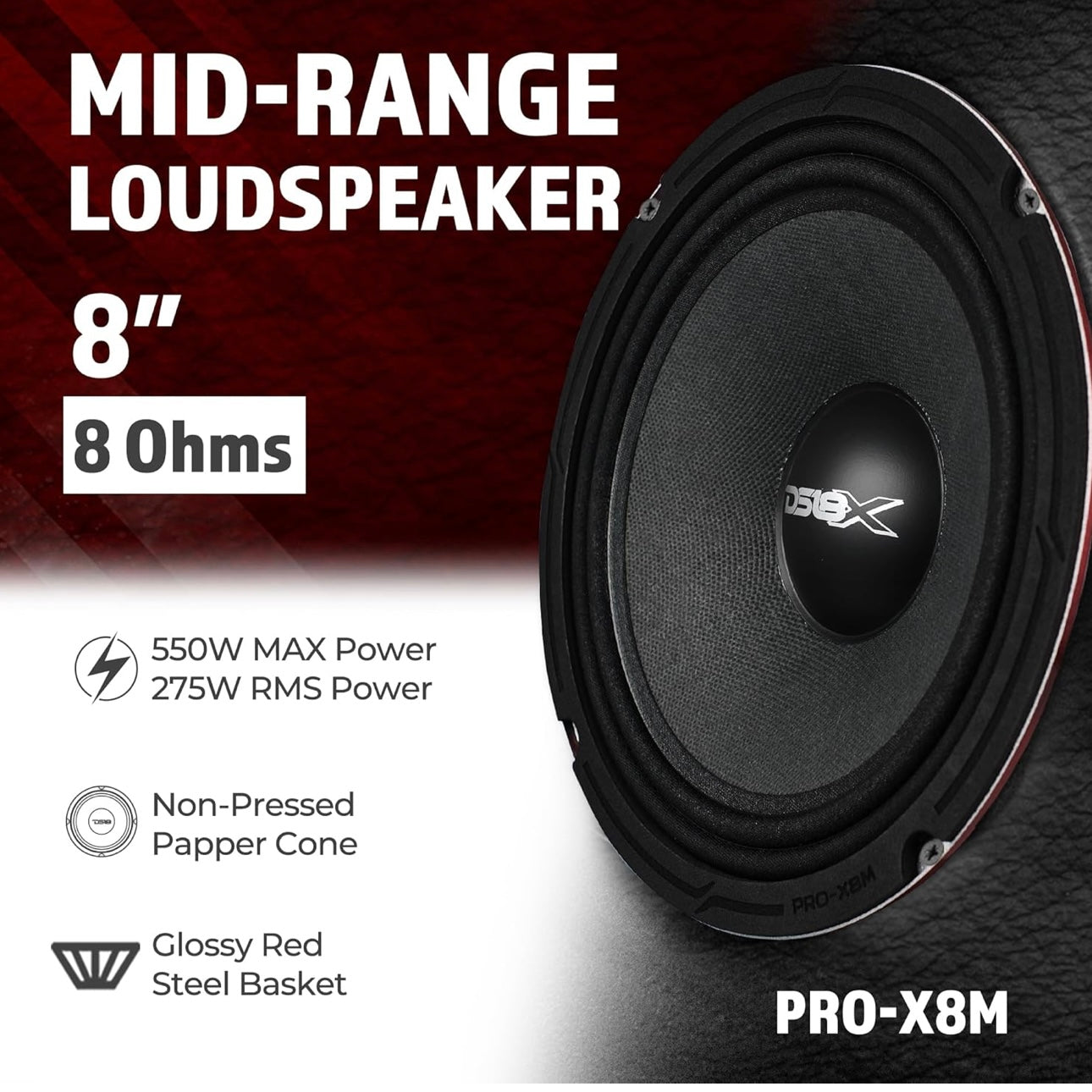 DS18 PRO-X8M Loudspeaker - 8", Midrange - 275W RMS, 8 Ohms - Premium Quality Audio Speaker - 1PC ONLY