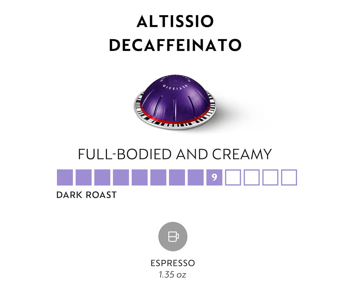Nespresso Vertuo-kapsules, Altissio Decaffeinato, Donkergeroosterde Espresso - 50 Eenhede Espressokapsules, Brou (1.35 oz.)