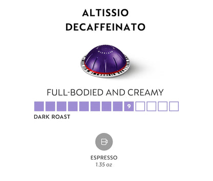 Nespresso Vertuo-kapsules, Altissio Decaffeinato, Donkergeroosterde Espresso - 50 Eenhede Espressokapsules, Brou (1.35 oz.)