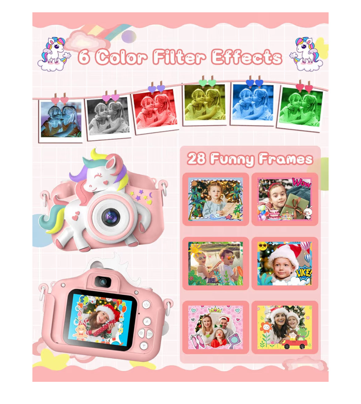 Kids Selfie Camera 20 MP HD 1080P IPS Screen Dual Digital Toy w/ 32Gb Card - (White/Pink)