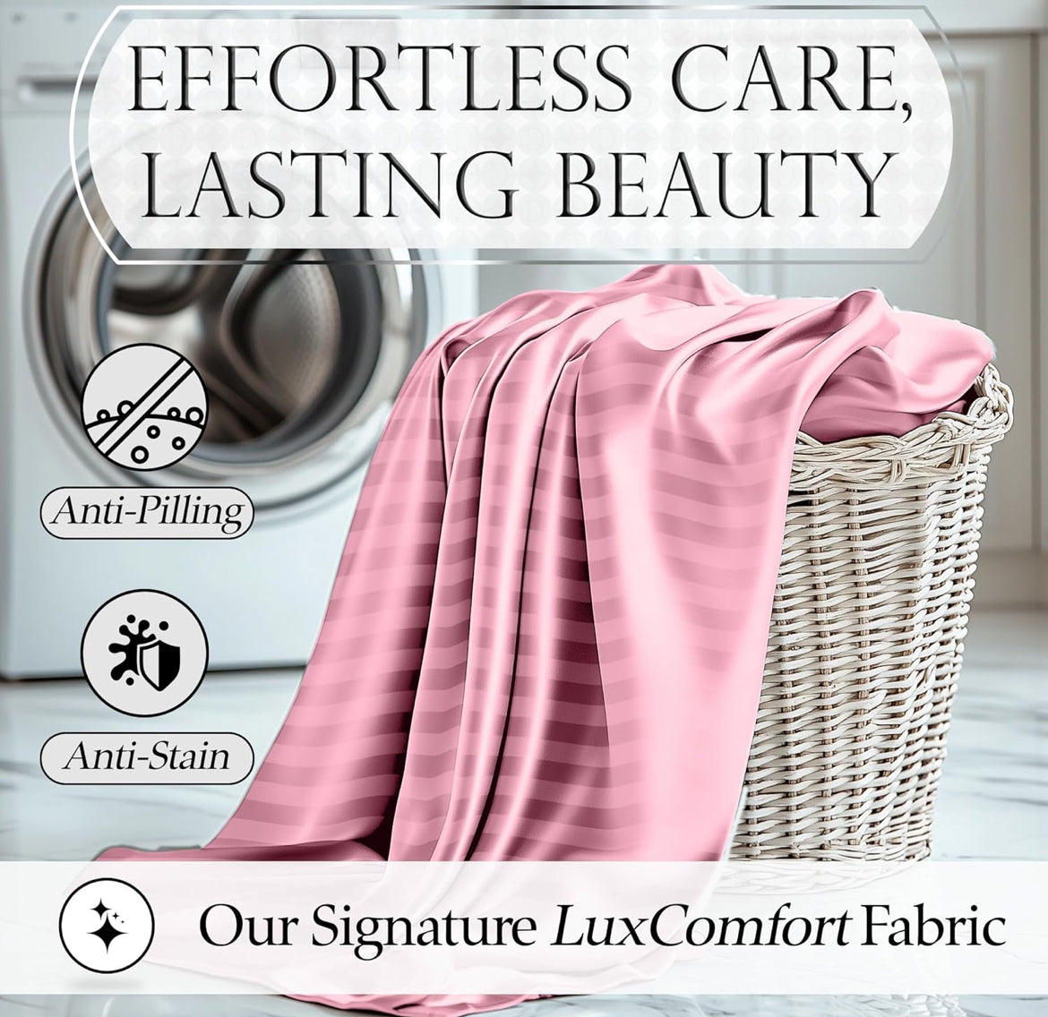 DECOLURE Satin Bed Sheets - 4 Piece Luxury Silky Queen Size Bedding Set - Softer Than Silk, Wrinkle-Free with 15” Deep Pocket Fitted Sheet, Perfect for Hair & Skin, Gifts for Women (Striped Pink)